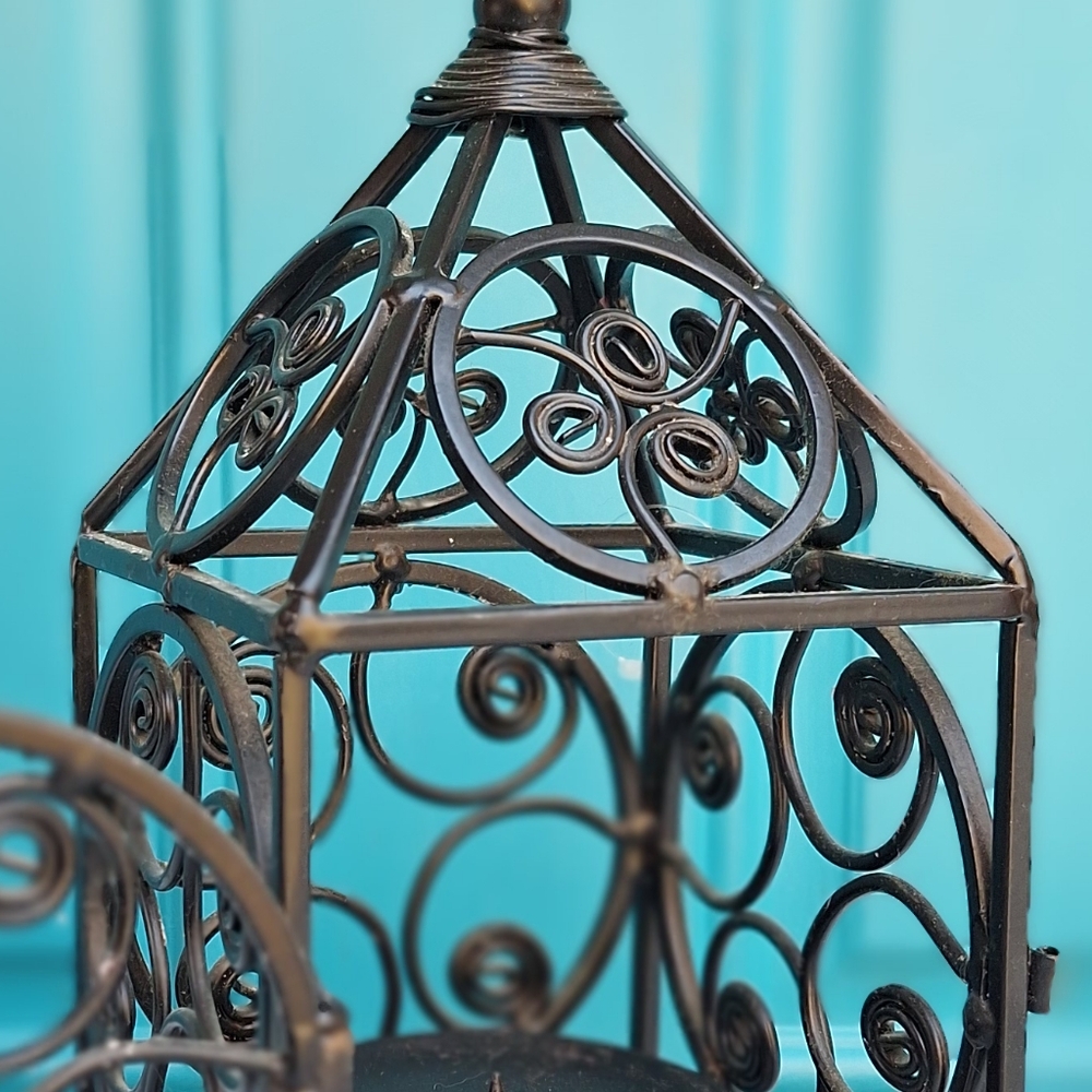 Metal Lantern for Candle Wrought Iron Medieval Gothic Baroque Ornate Scrollwork - Picture 13 of 17